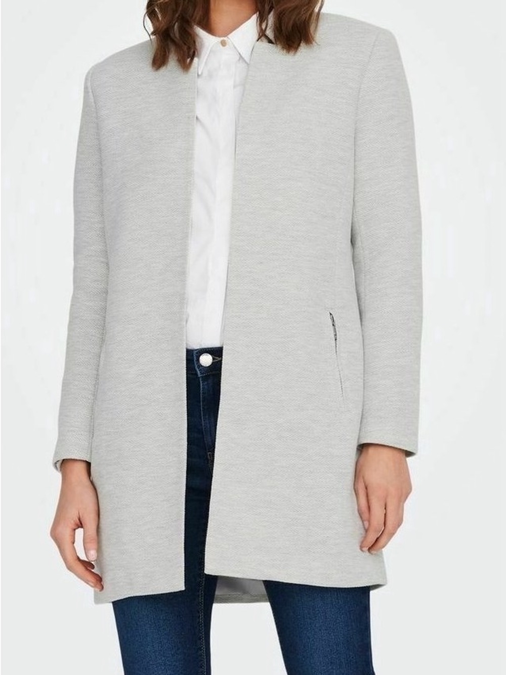 ONLY Soho Linea Grey Chevron Knit Zip Pocket Coatigan - Size Medium